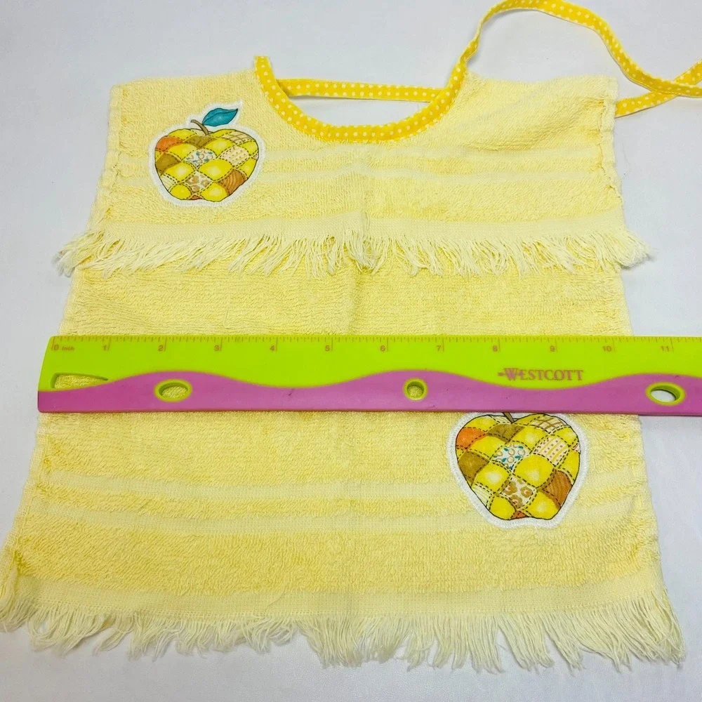 Vintage St. Mary's Embroidered Apple Baby Tie Bib Terrycloth Yellow‎ 70s Towel